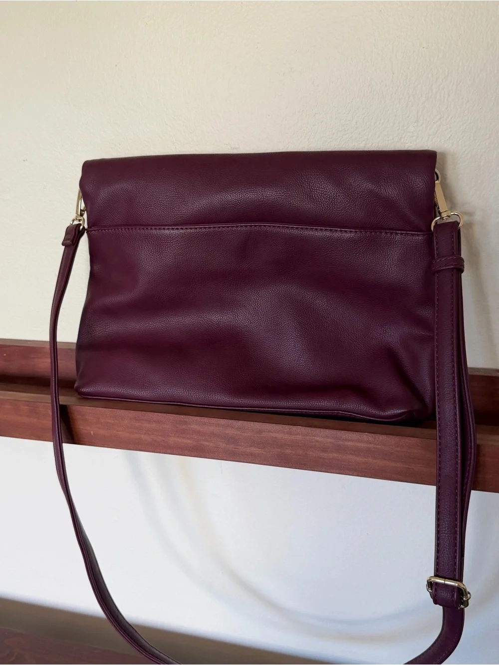Andrew Marc Wine Leather Shoulder Bag with Gold Chain